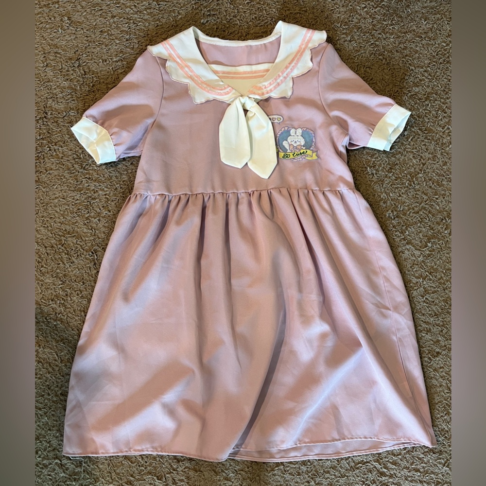 Kawaii Pink Dress with White Collar